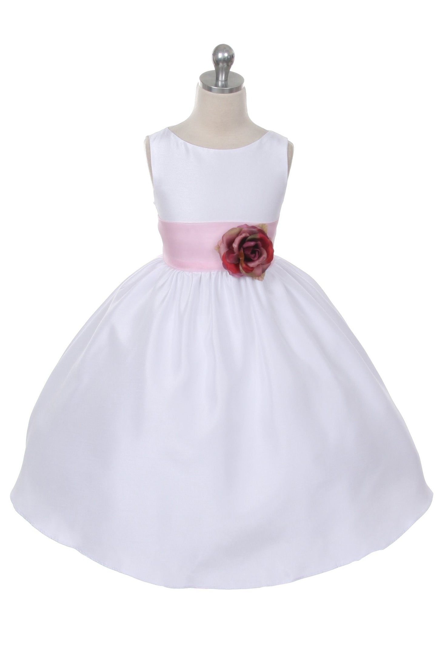 Dress - Poly Silk Organza Sash Girl Dress (White Dress)