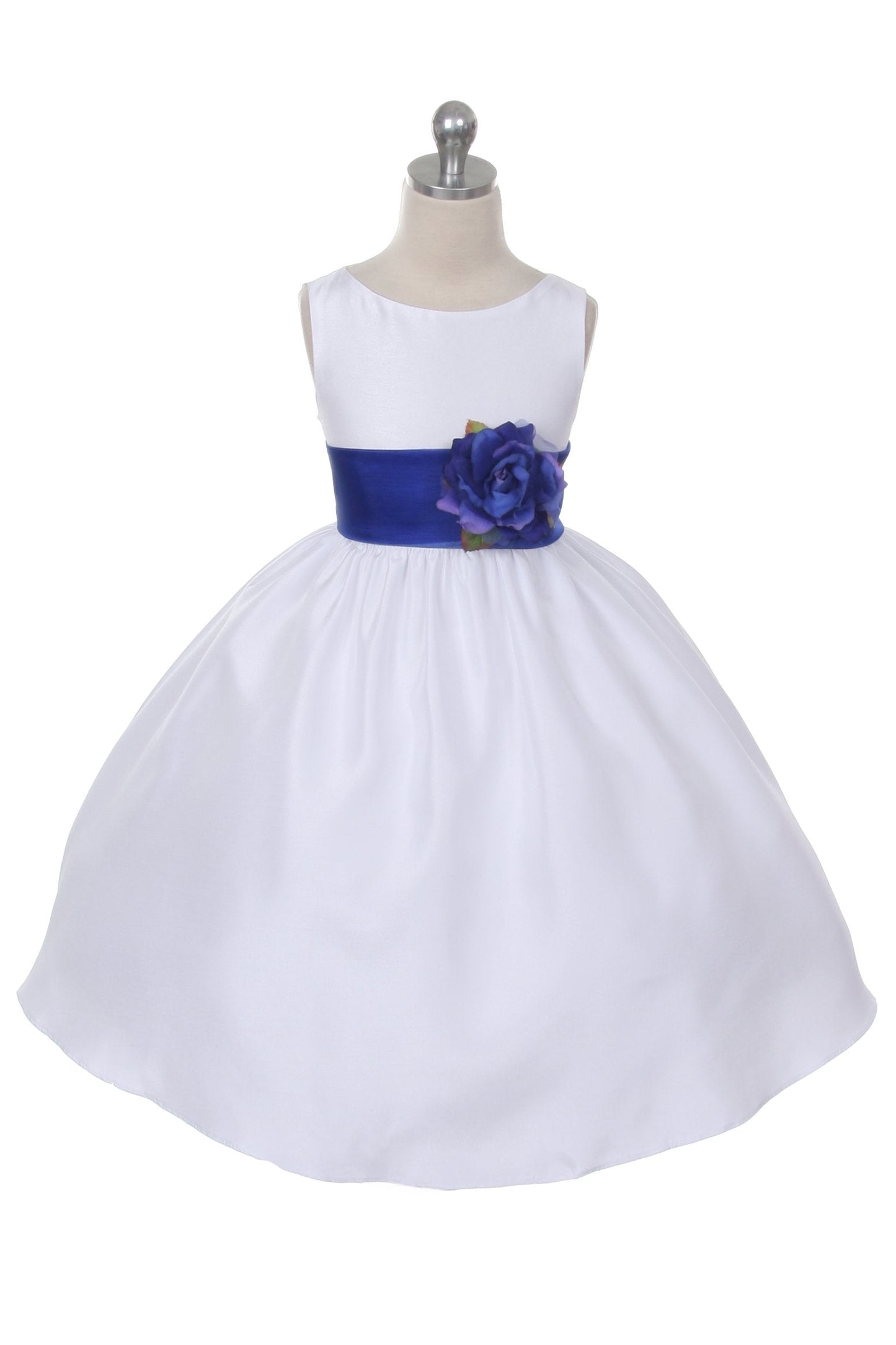 Dress - Poly Silk Organza Sash Girl Dress (White Dress)