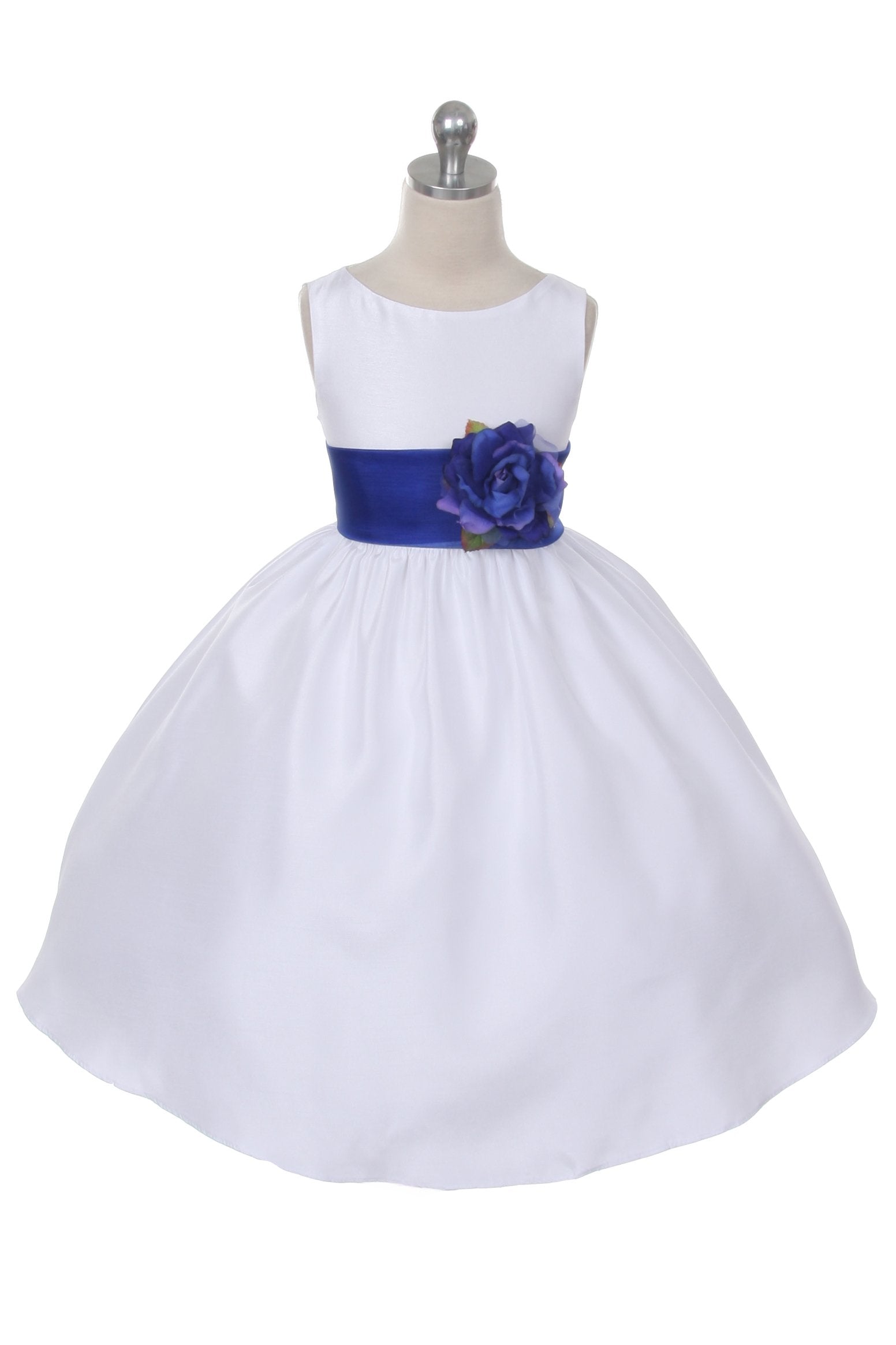 Dress - Poly Silk Organza Sash Girl Dress (White Dress)