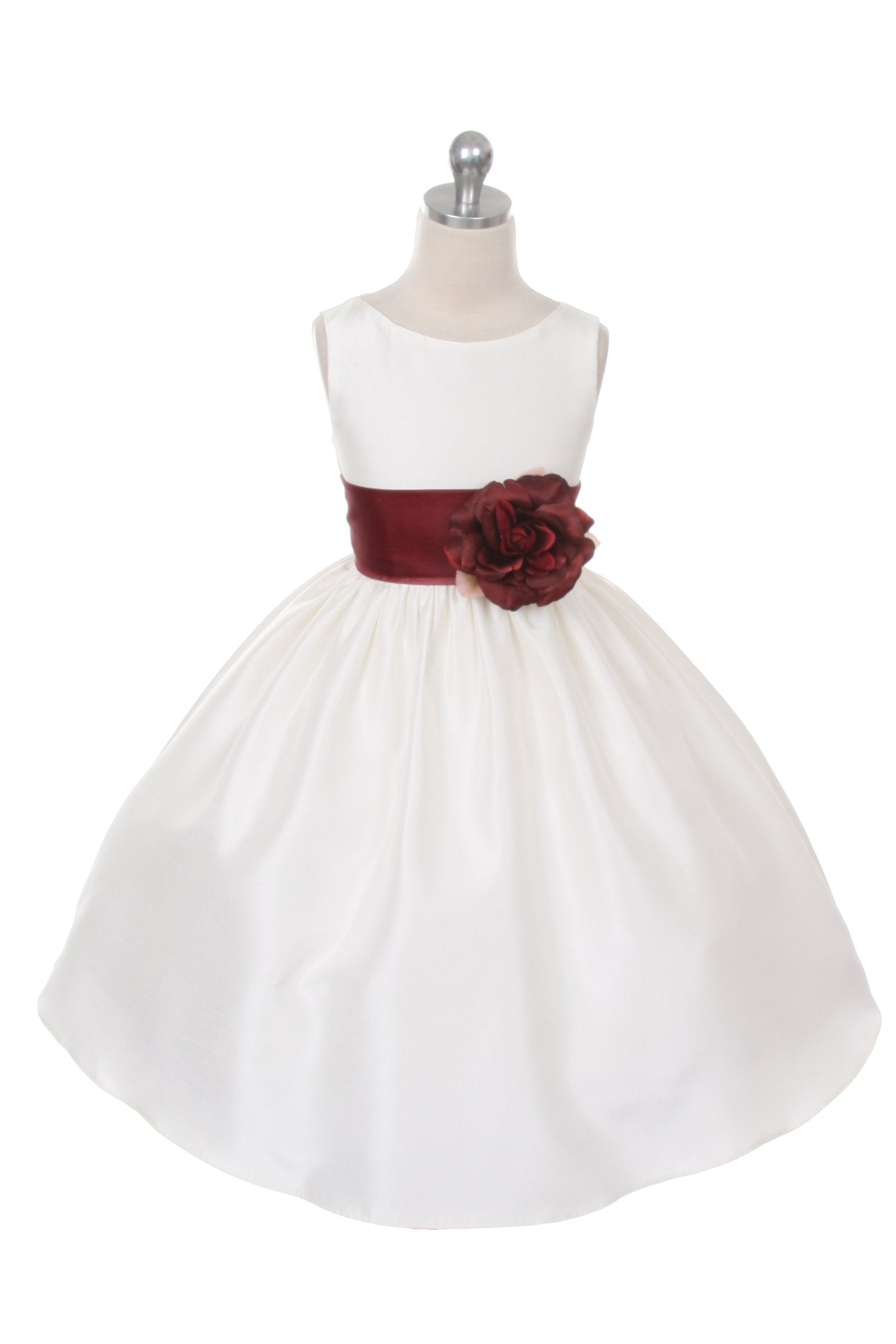 Dress - Poly Silk Organza Sash Girl Dress (White Dress)