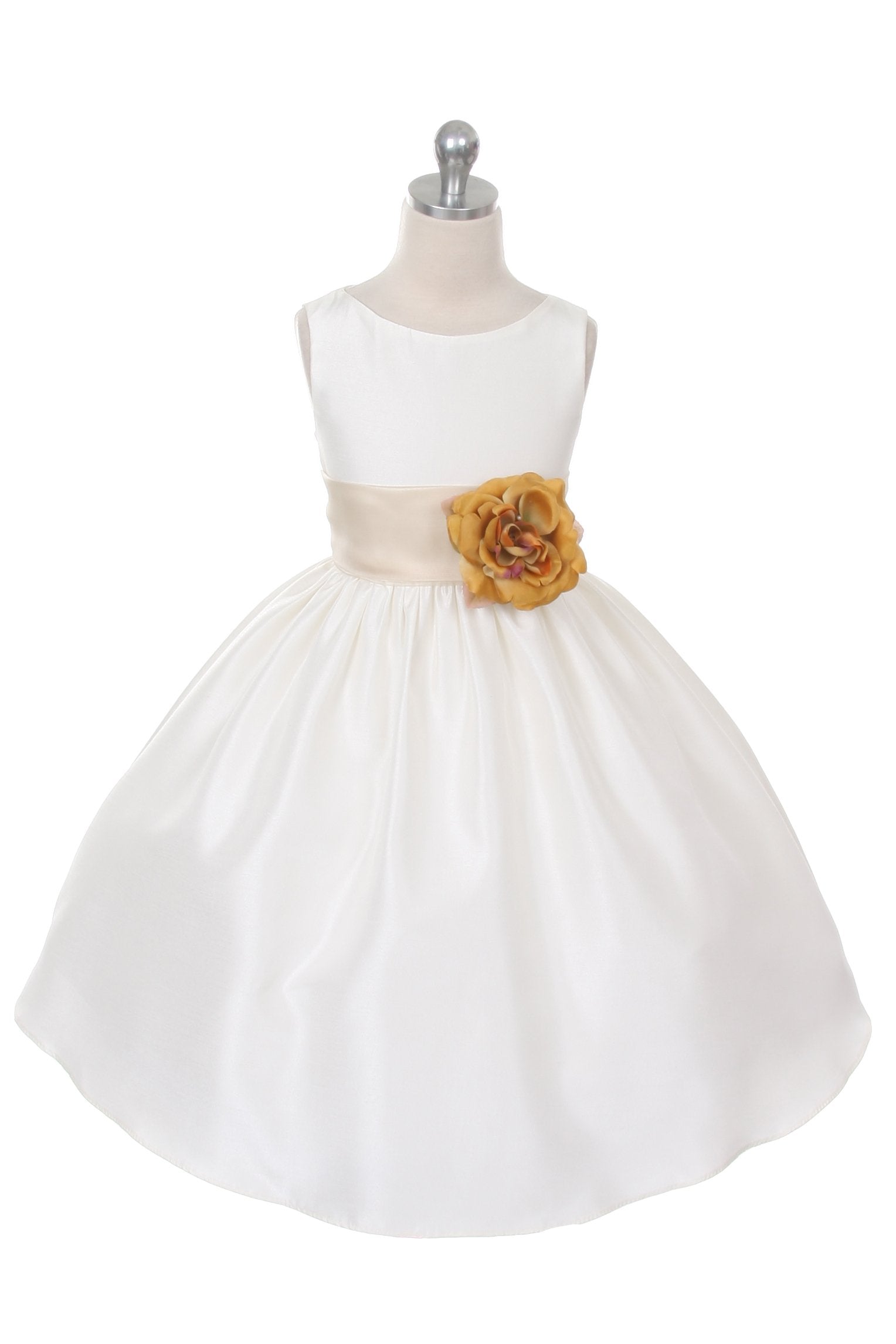 Dress - Poly Silk Organza Sash Girl Dress (White Dress)