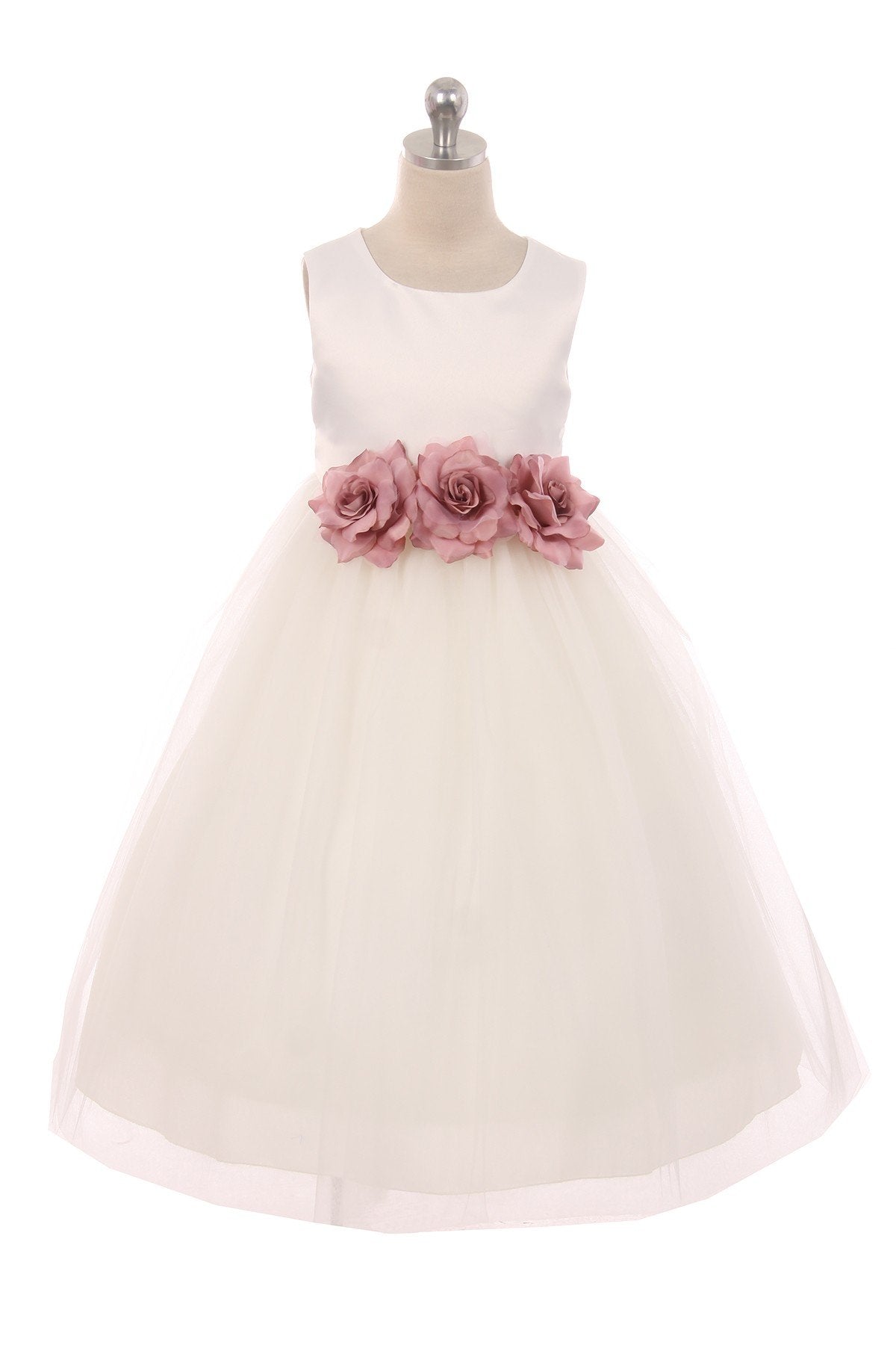 Dress - Satin 3 Flower Ivory Dress