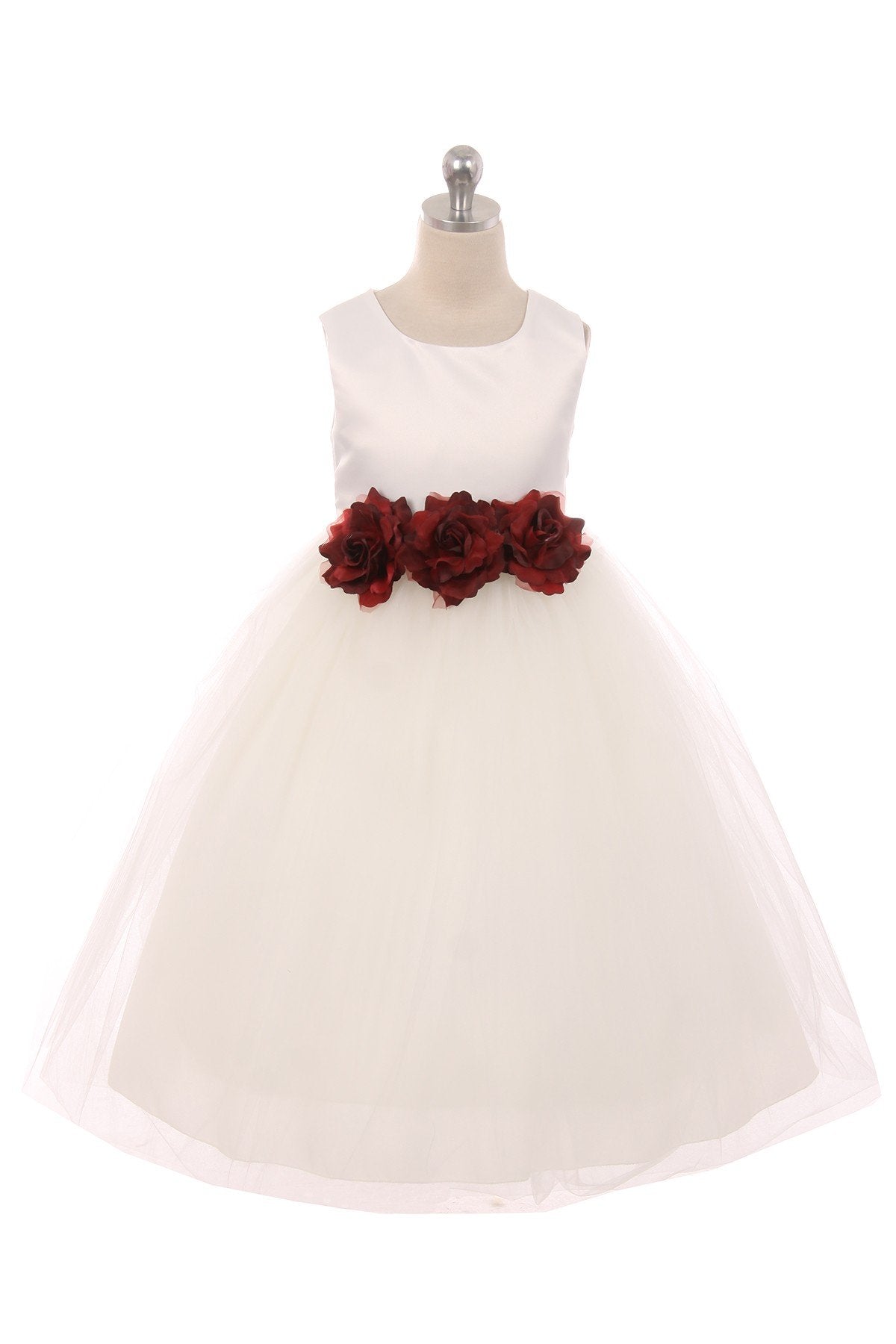 Dress - Satin 3 Flower Ivory Dress