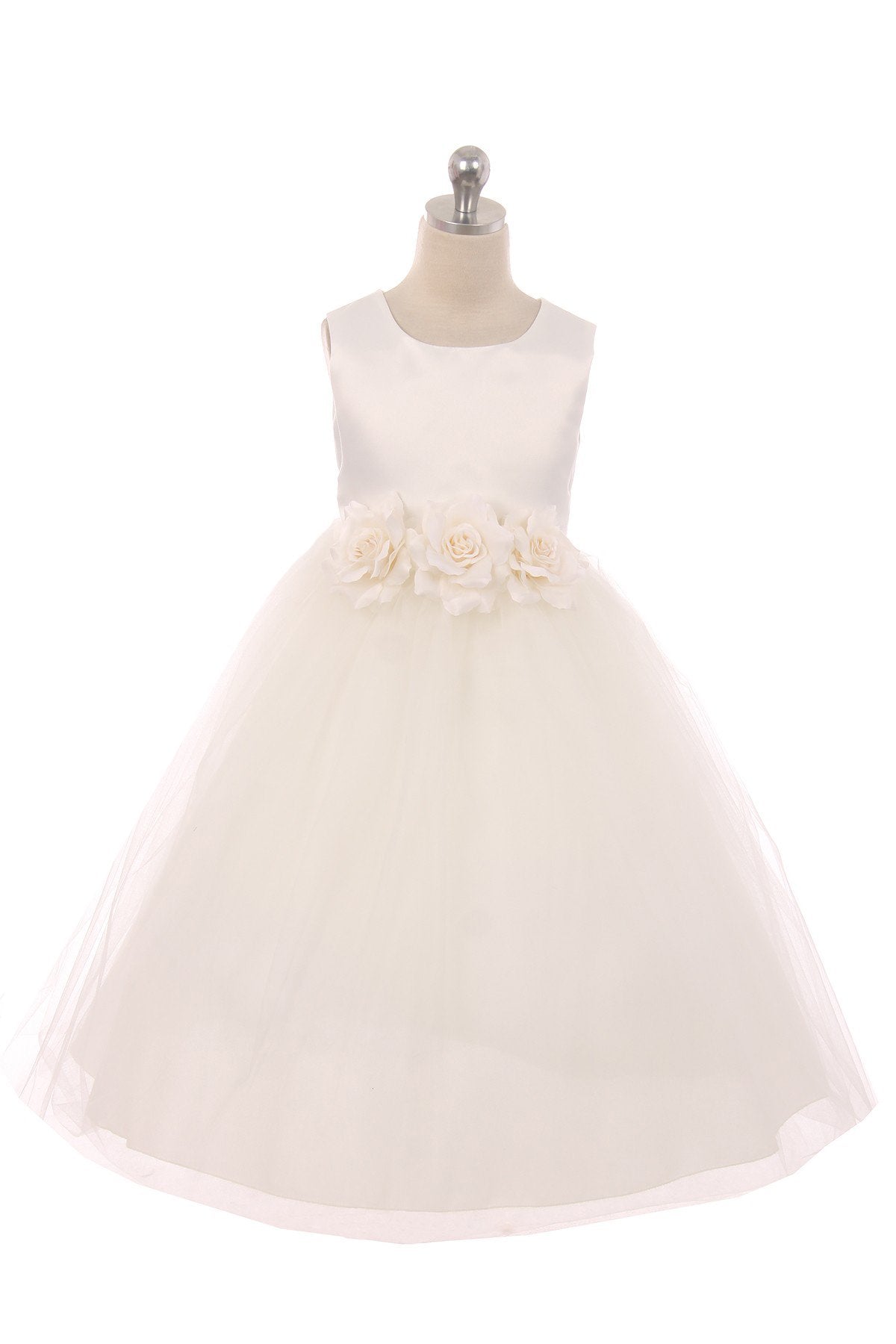 Dress - Satin 3 Flower Ivory Dress