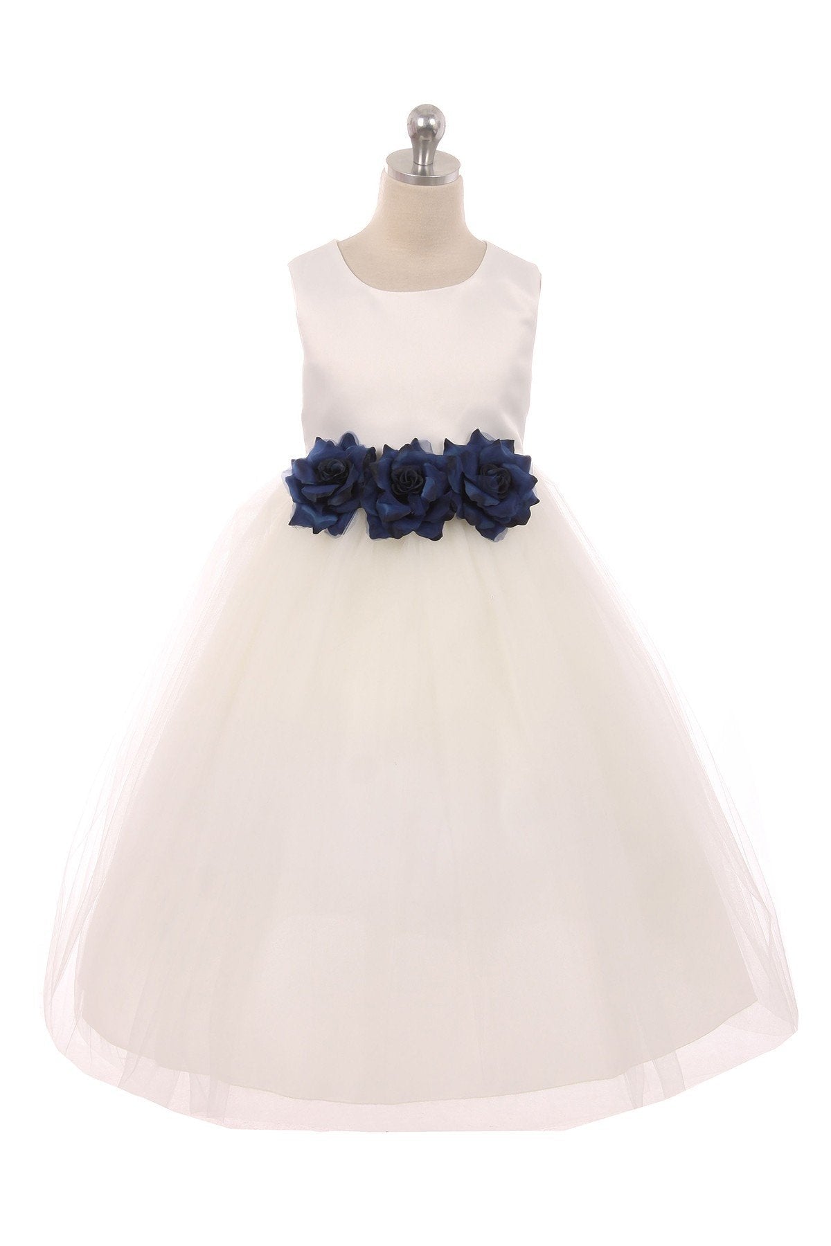 Dress - Satin 3 Flower Ivory Dress