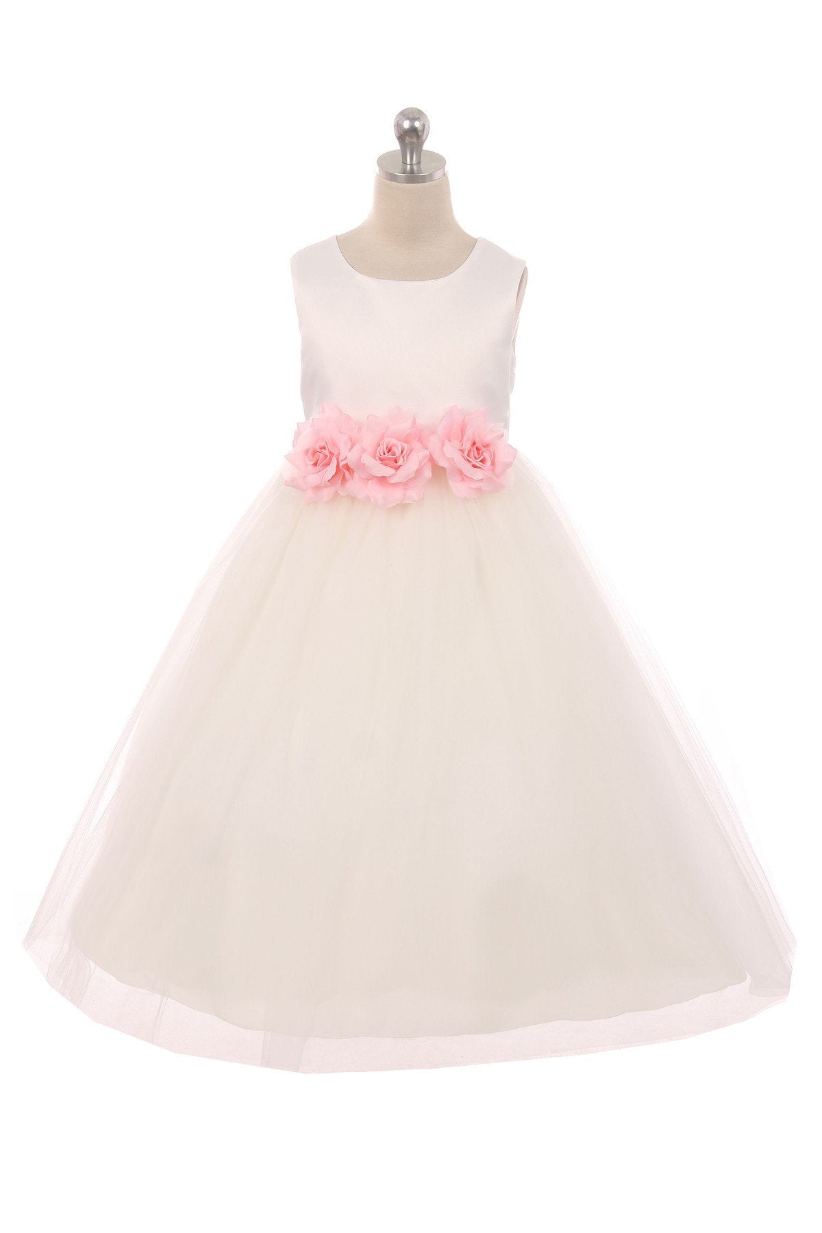 Dress - Satin 3 Flower Ivory Dress