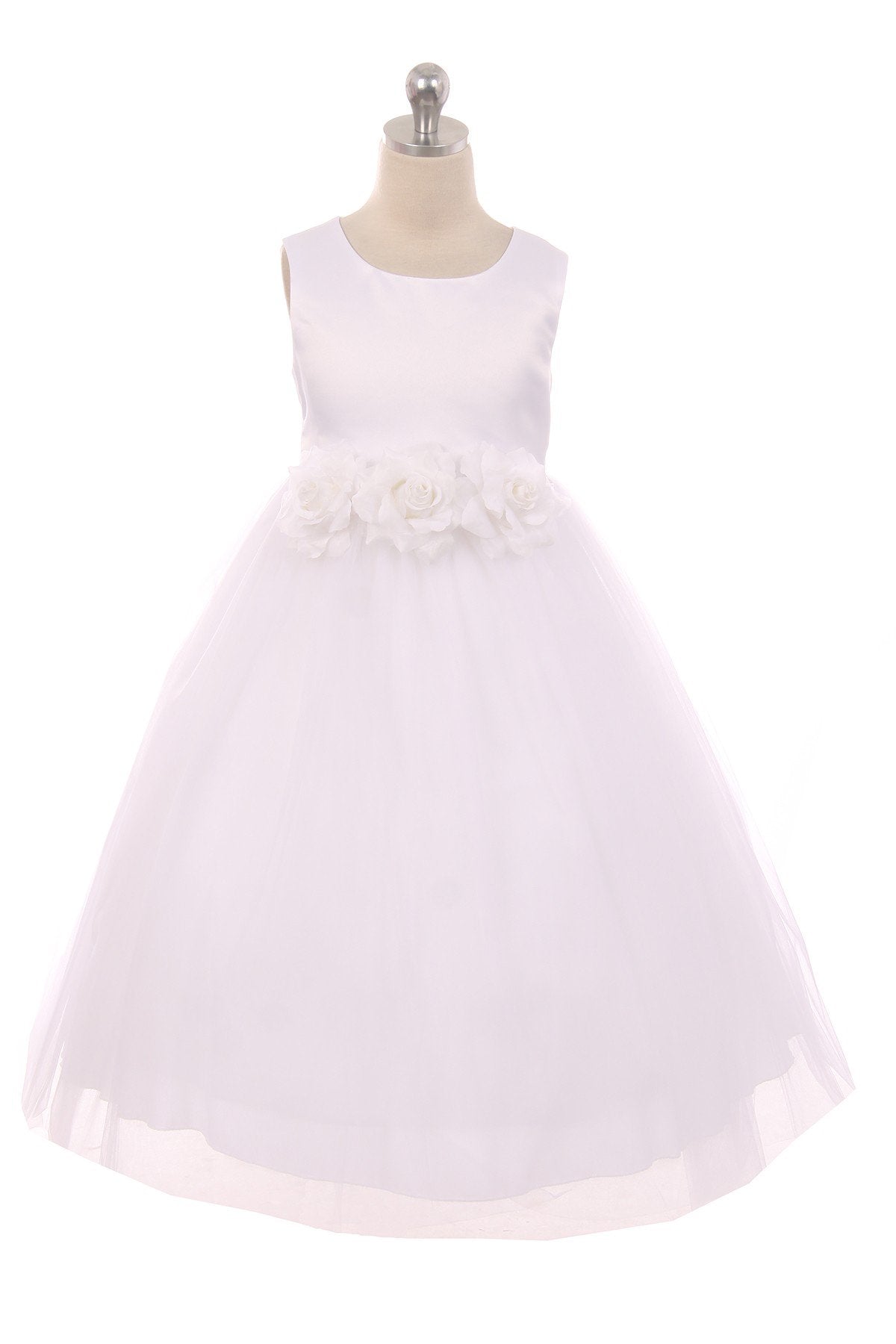 Dress - Satin 3 Flower Ivory Dress