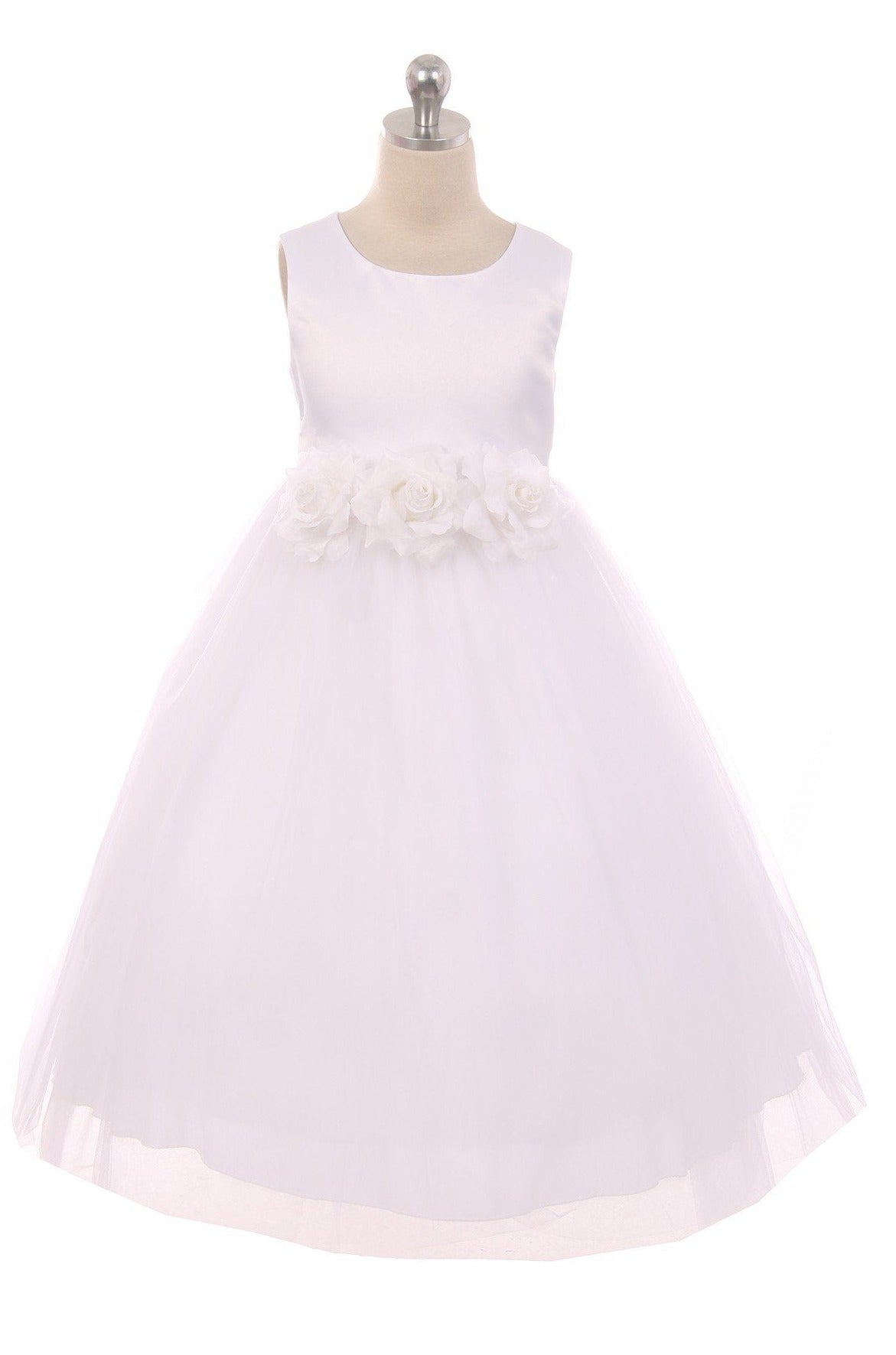 Dress - Satin 3 Flower White Dress