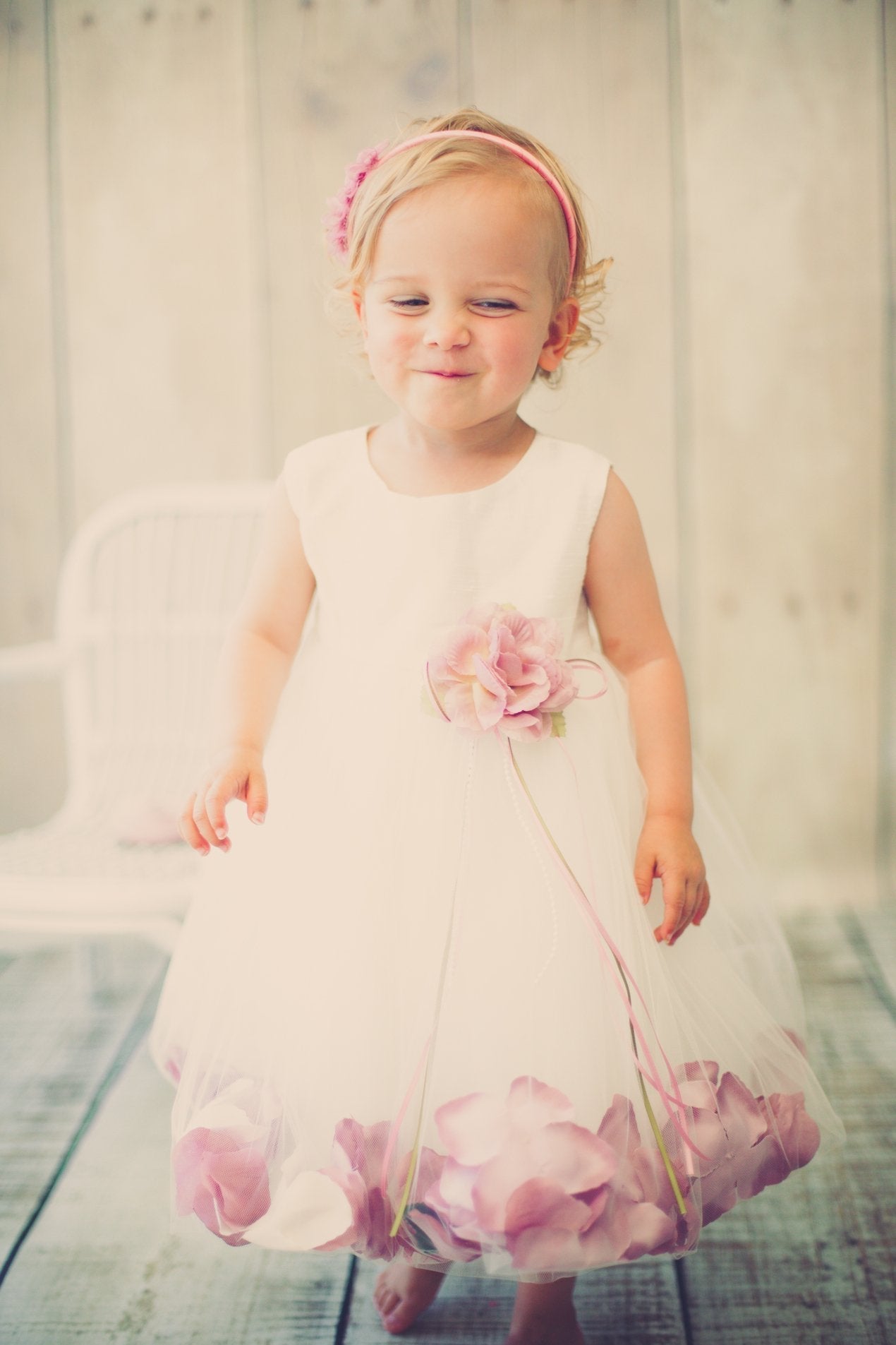 Dress - Satin Flower Petal Baby Dress (Ivory Dress)