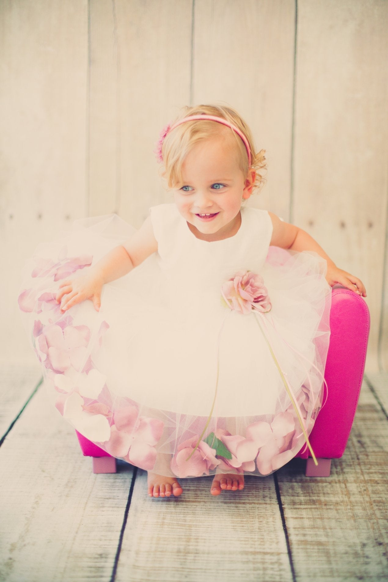 Dress - Satin Flower Petal Baby Dress (Ivory Dress)