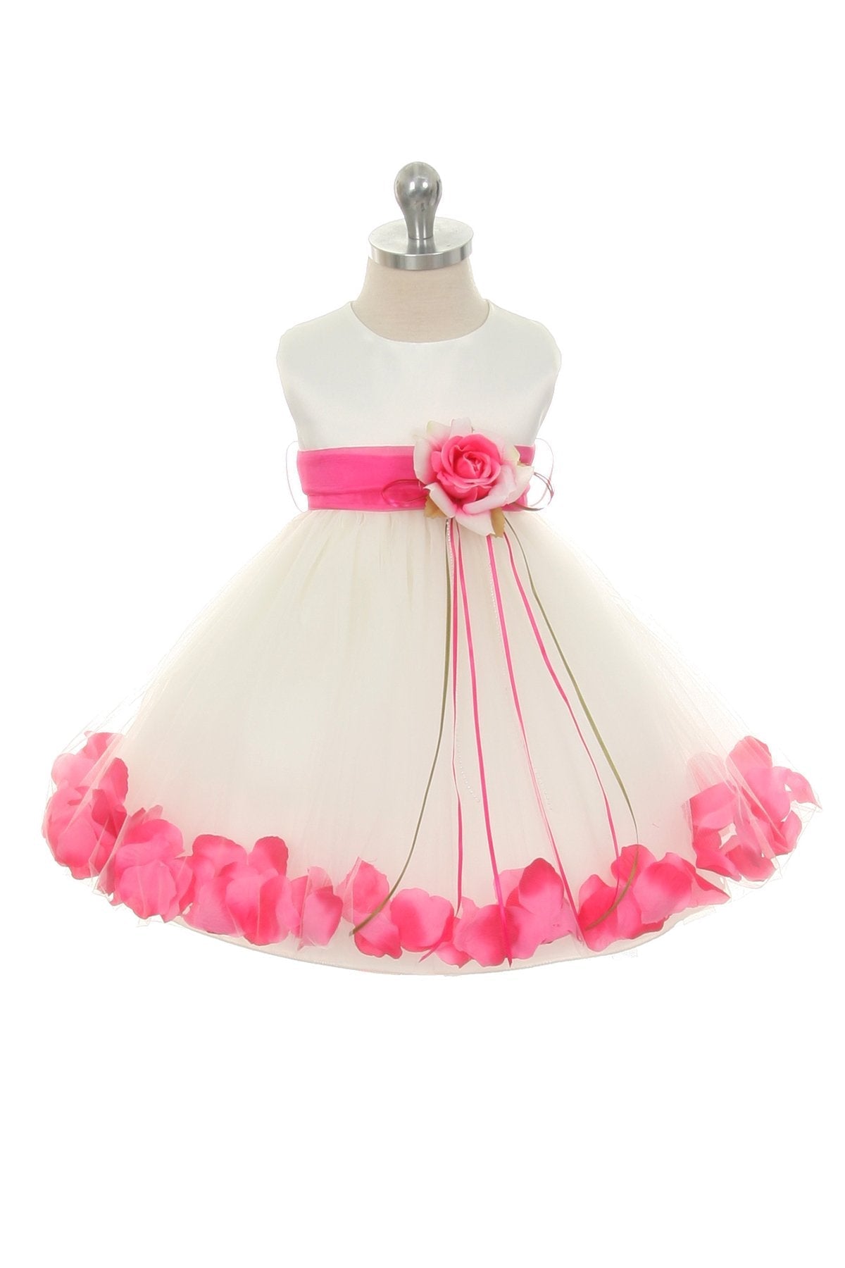 Dress - Satin Flower Petal Baby Dress With Organza Sash (Ivory Dress)