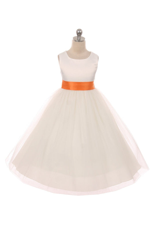 Dress - Satin Sash Bow Girl Dress (Ivory Dress)