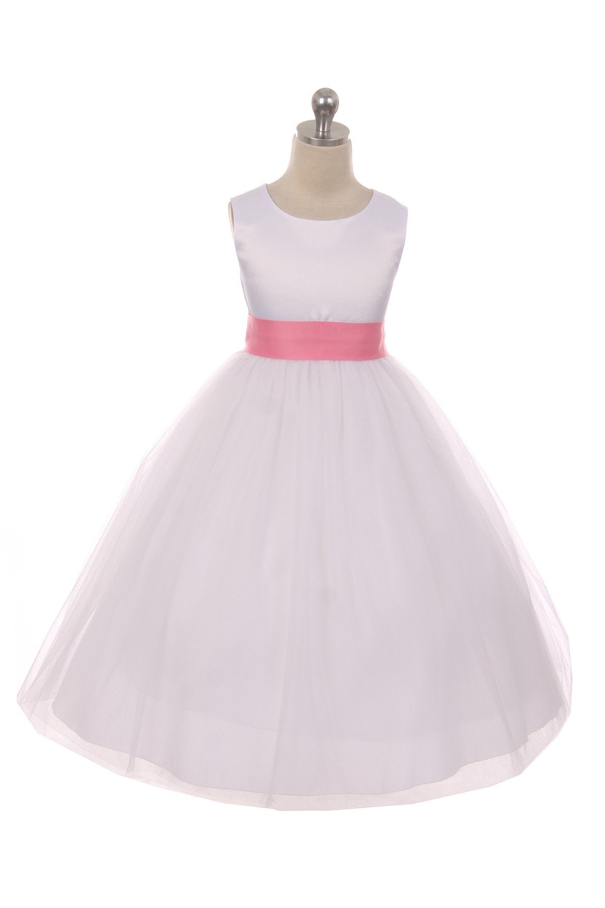 Dress - Satin Sash Bow Girl Dress (Ivory Dress)