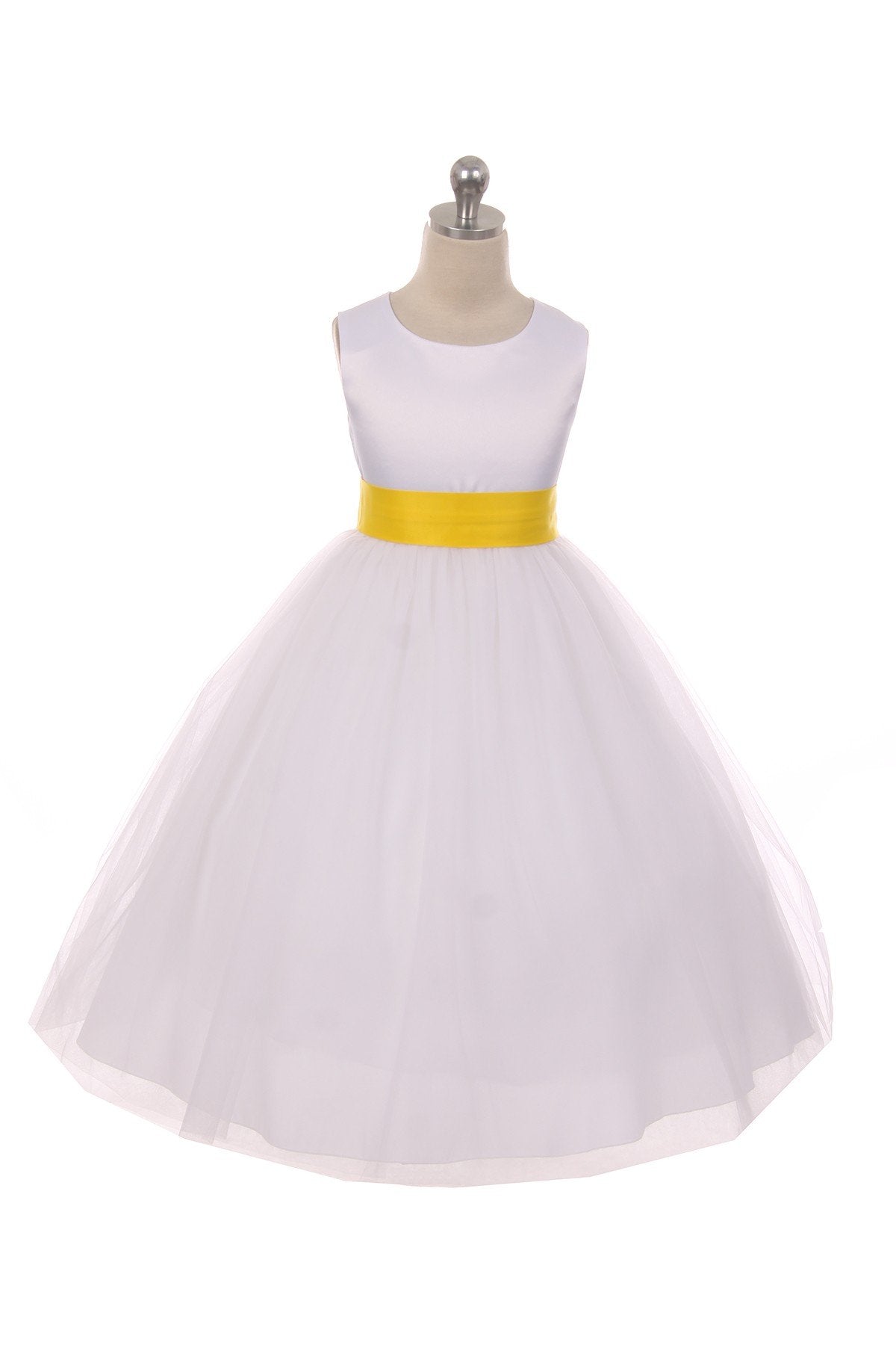 Dress - Satin Sash Bow Girl Dress (Ivory Dress)