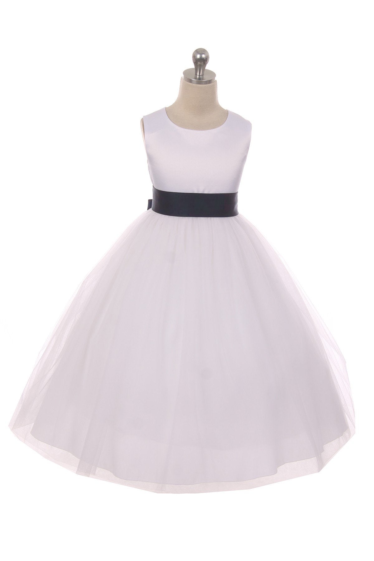 Dress - Satin Sash Bow Girl Dress (Ivory Dress)