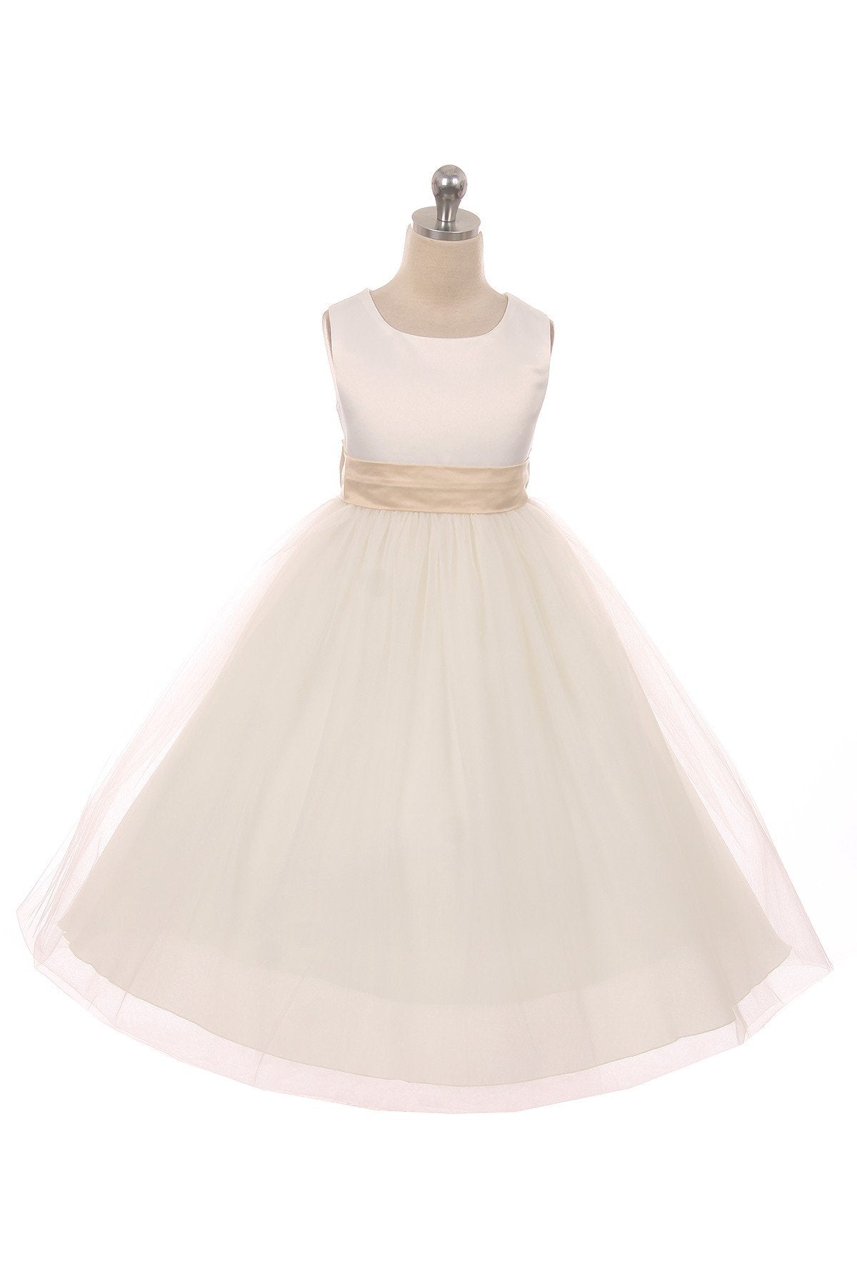 Dress - Satin Sash Bow Girl Dress (Ivory Dress)