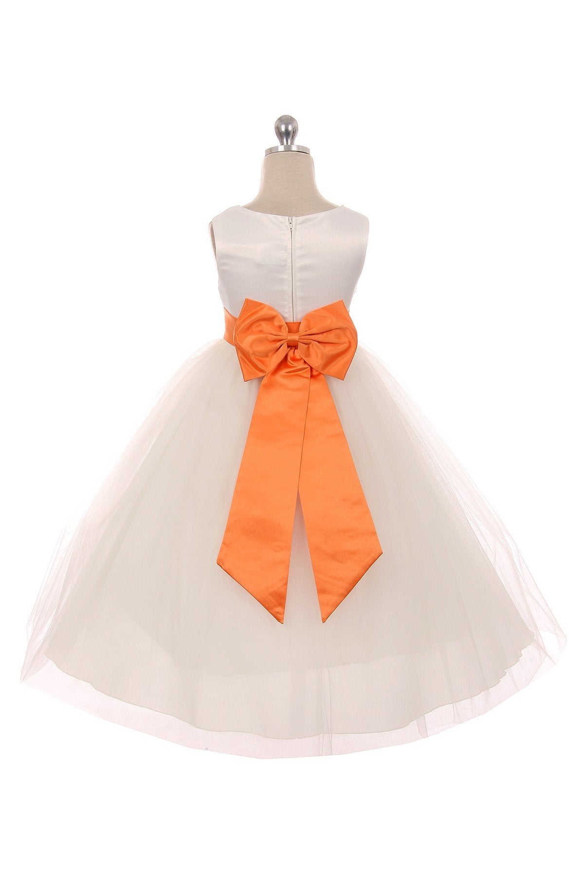 Dress - Satin Sash Bow Girl Dress (Ivory Dress)