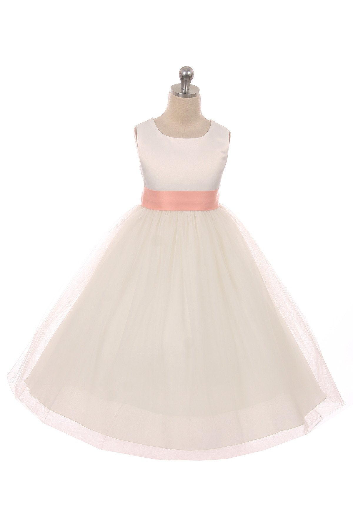 Dress - Satin Sash Bow Girl Dress (Ivory Dress)