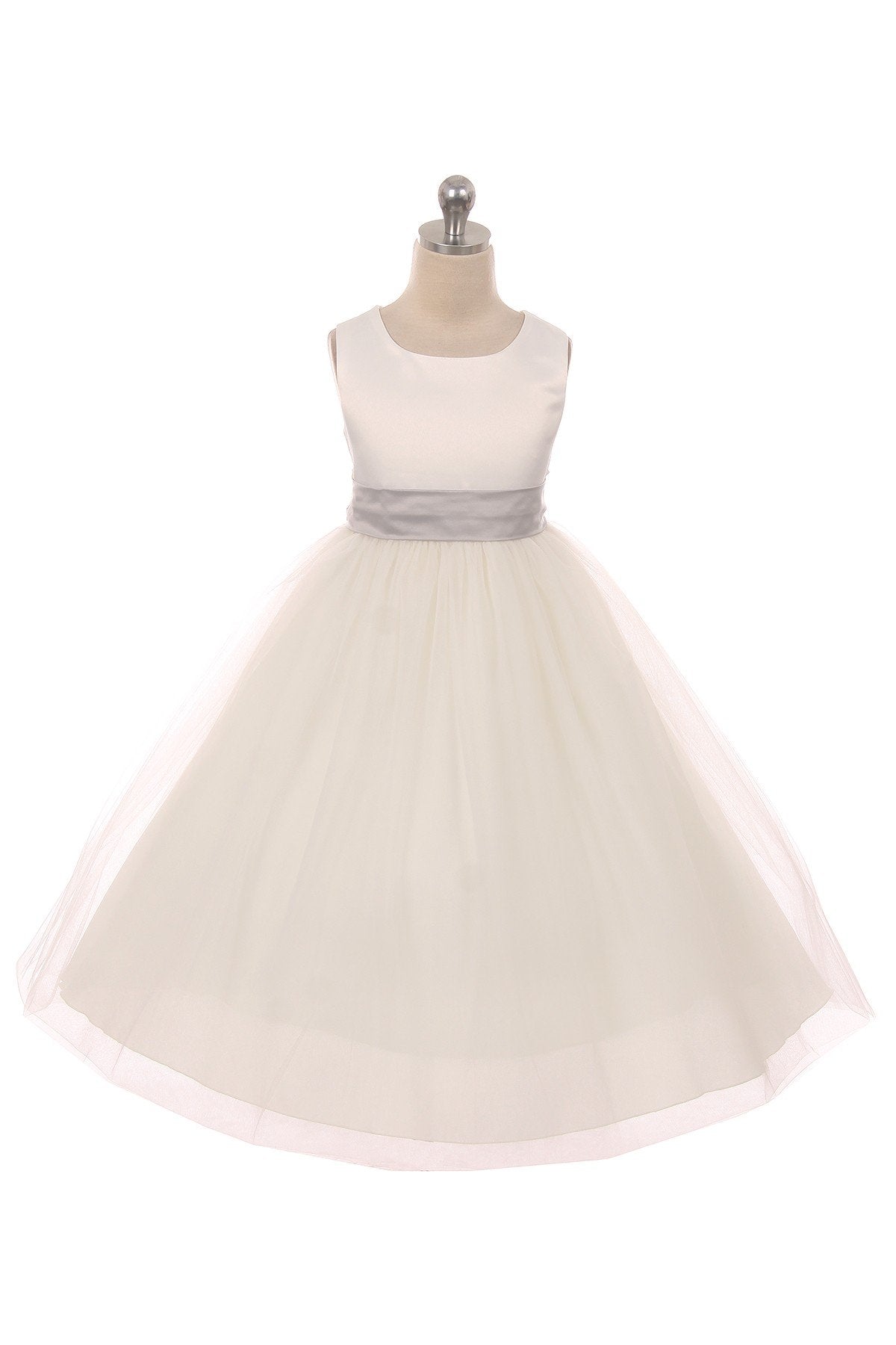 Dress - Satin Sash Bow Girl Dress (Ivory Dress)