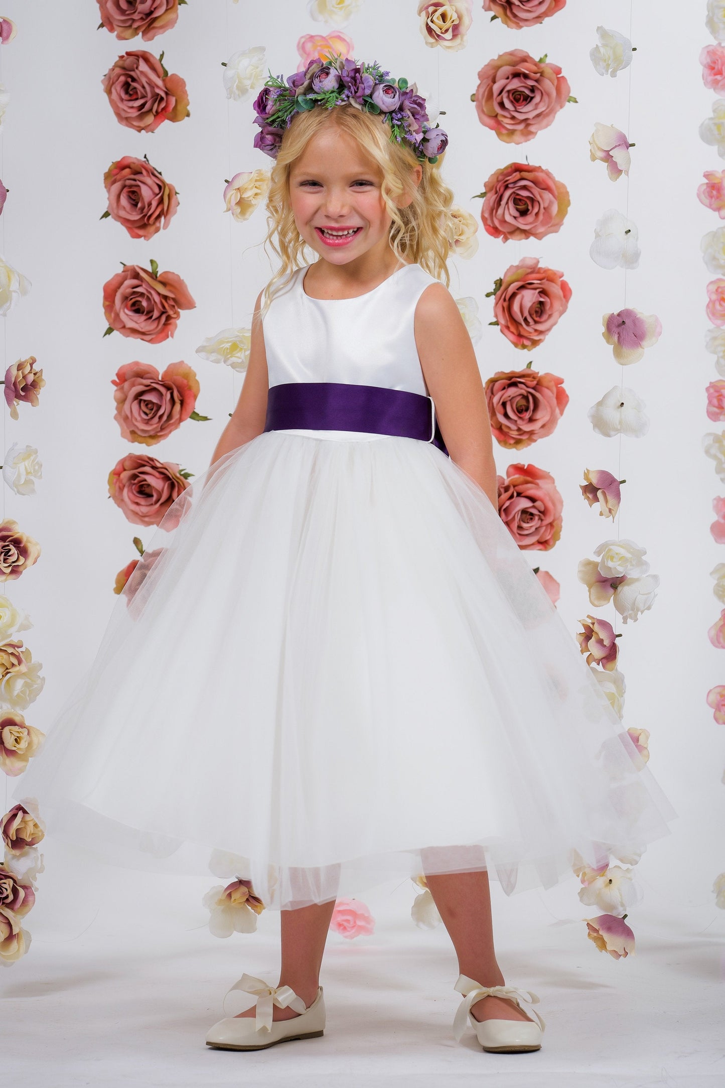 Dress - Satin Sash Bow Girl Dress (Ivory Dress)