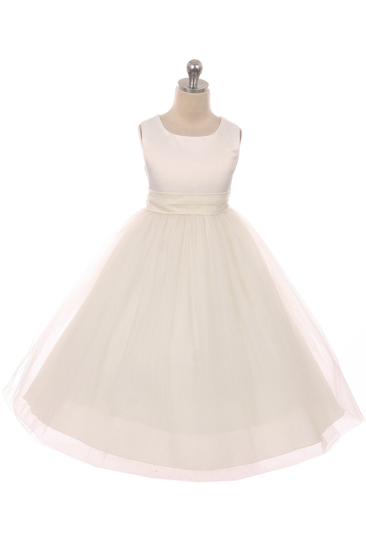 Dress - Satin Sash Bow Girl Dress (Ivory Dress)