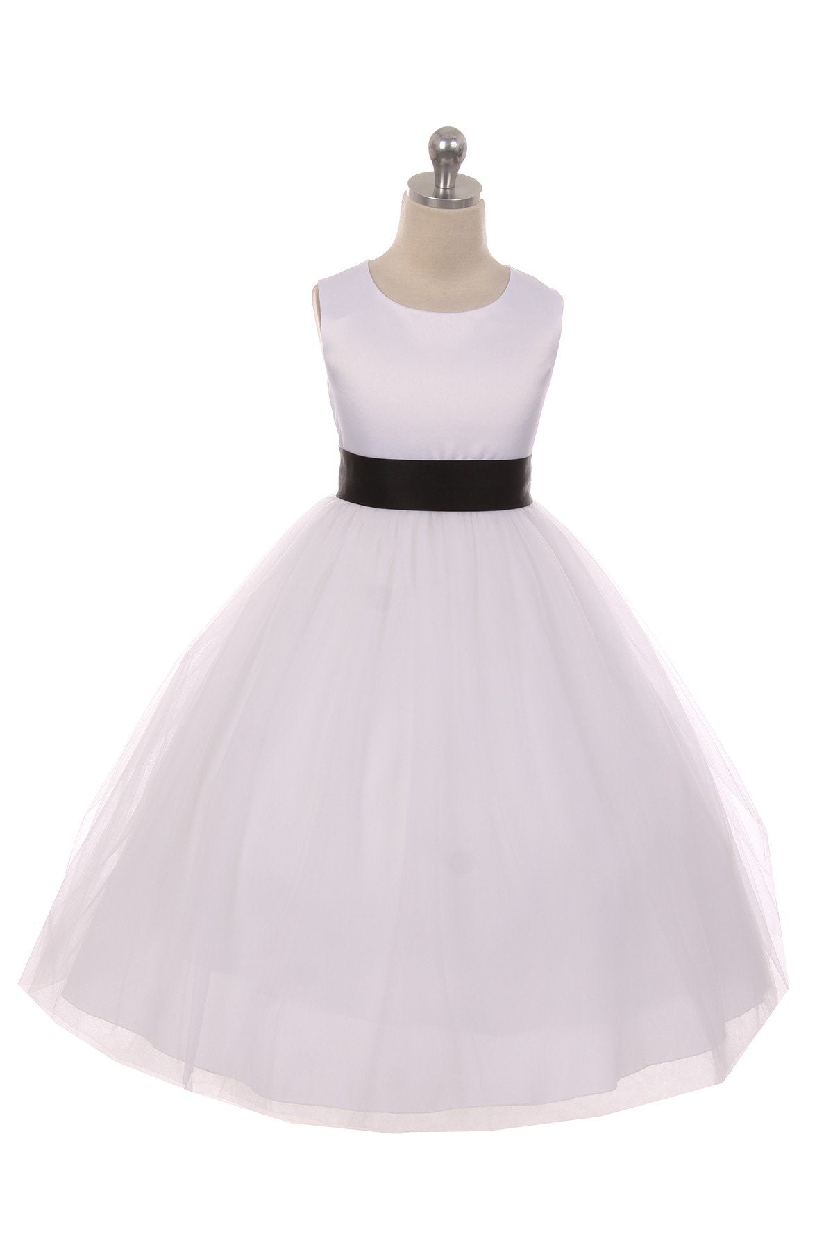 Dress - Satin Sash Bow Girl Dress (Ivory Dress)