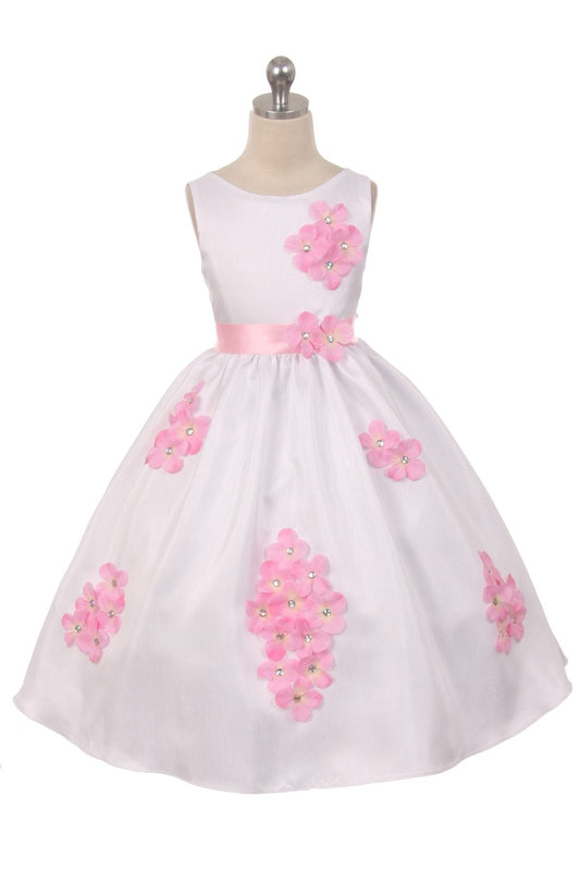 Dress - Shantung Dress Decorated With Flower Petals