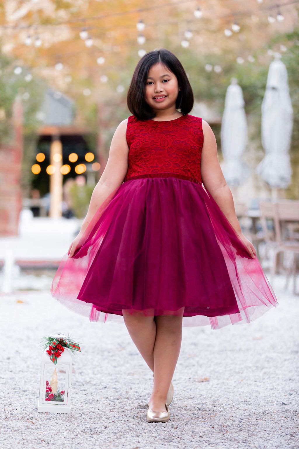 Dress - Stretch Lace Tulle Velvet Trim Plus Size Girl Dress