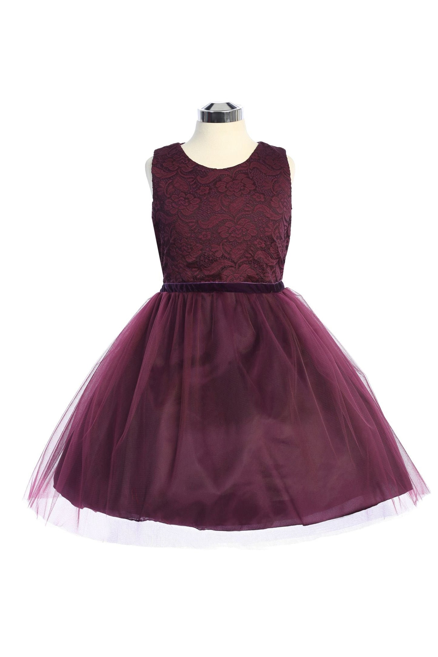 Dress - Stretch Lace Tulle Velvet Trim Plus Size Girl Dress