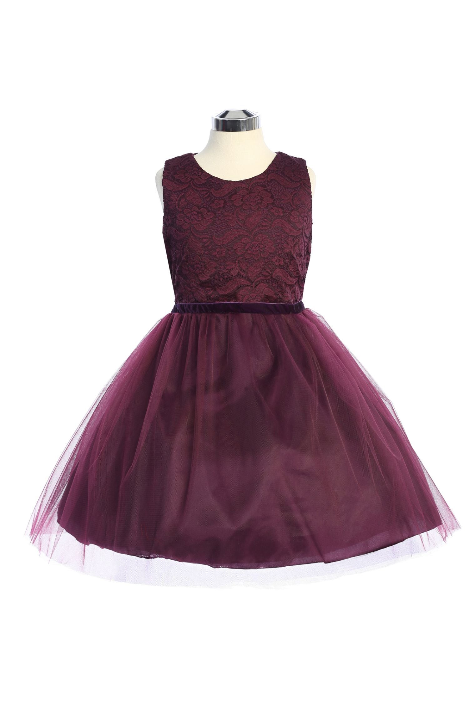 Dress - Stretch Lace Tulle Velvet Trim Plus Size Girl Dress
