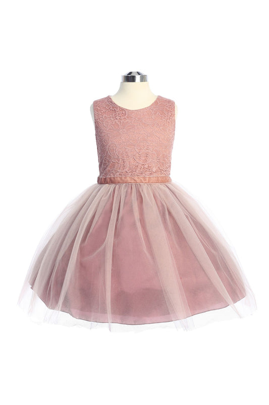 Dress - Stretch Lace Tulle Velvet Trim Plus Size Girl Dress