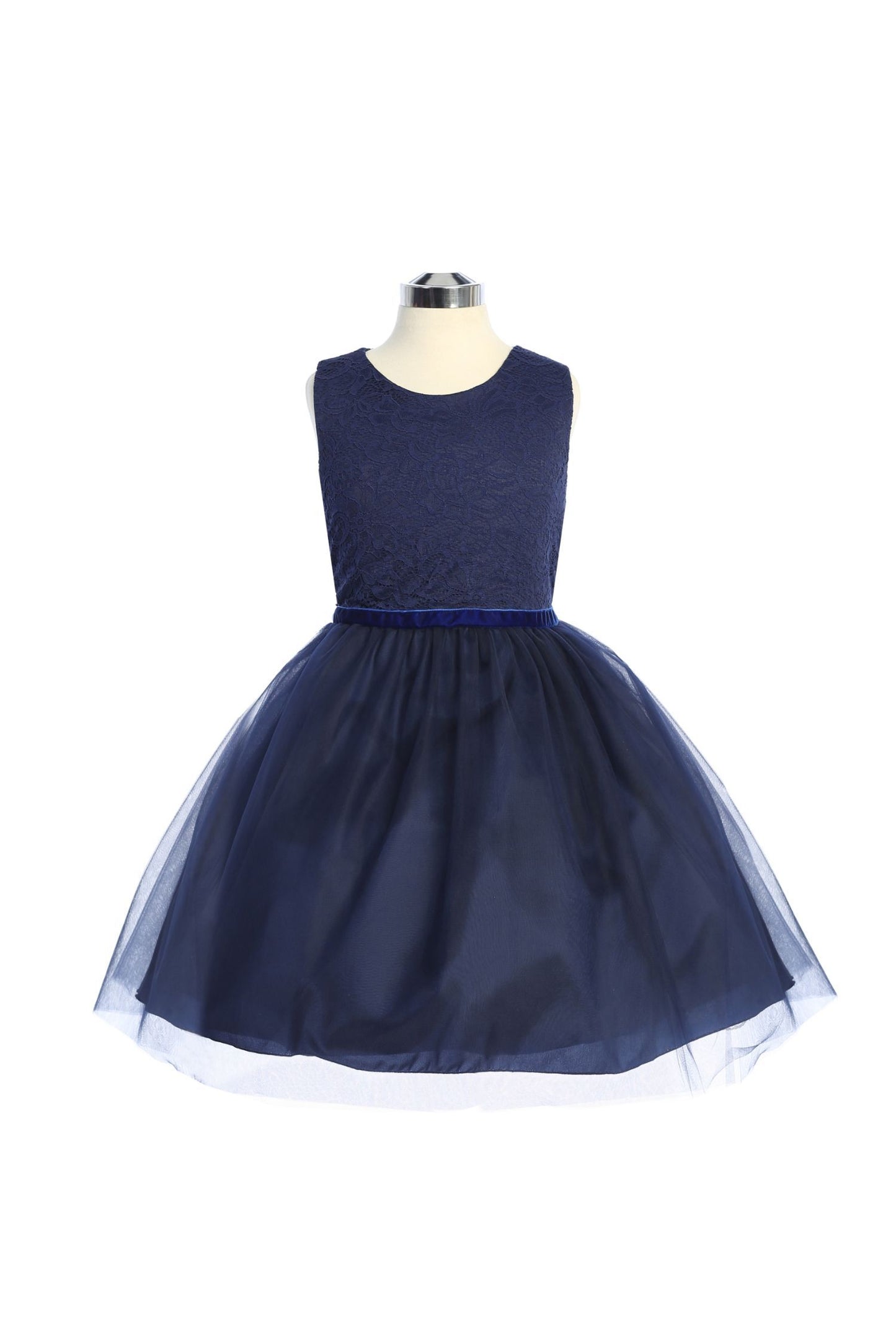 Dress - Stretch Lace Tulle Velvet Trim Plus Size Girl Dress