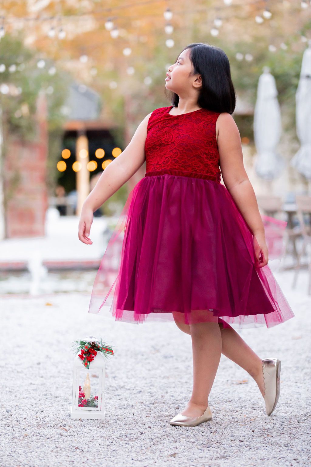 Dress - Stretch Lace Tulle Velvet Trim Plus Size Girl Dress