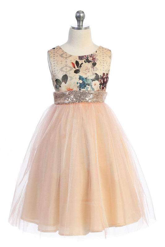 Dress - Vintage Floral Rose Gold Sequin Back V Dress