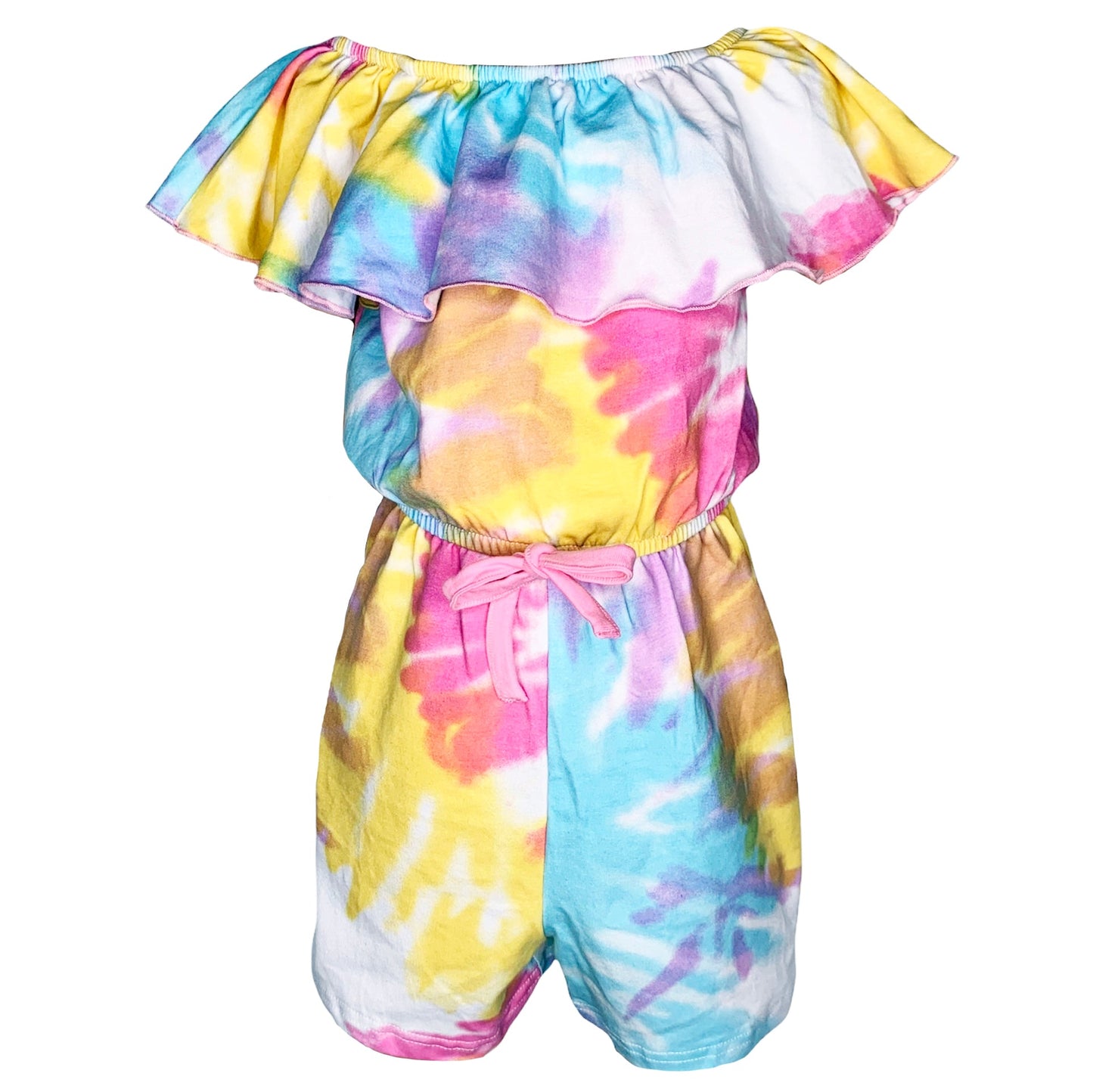 AnnLoren Big Little Girls Pastel Tie Dye Shorts Jumpsuit Summer One Piece Outfit