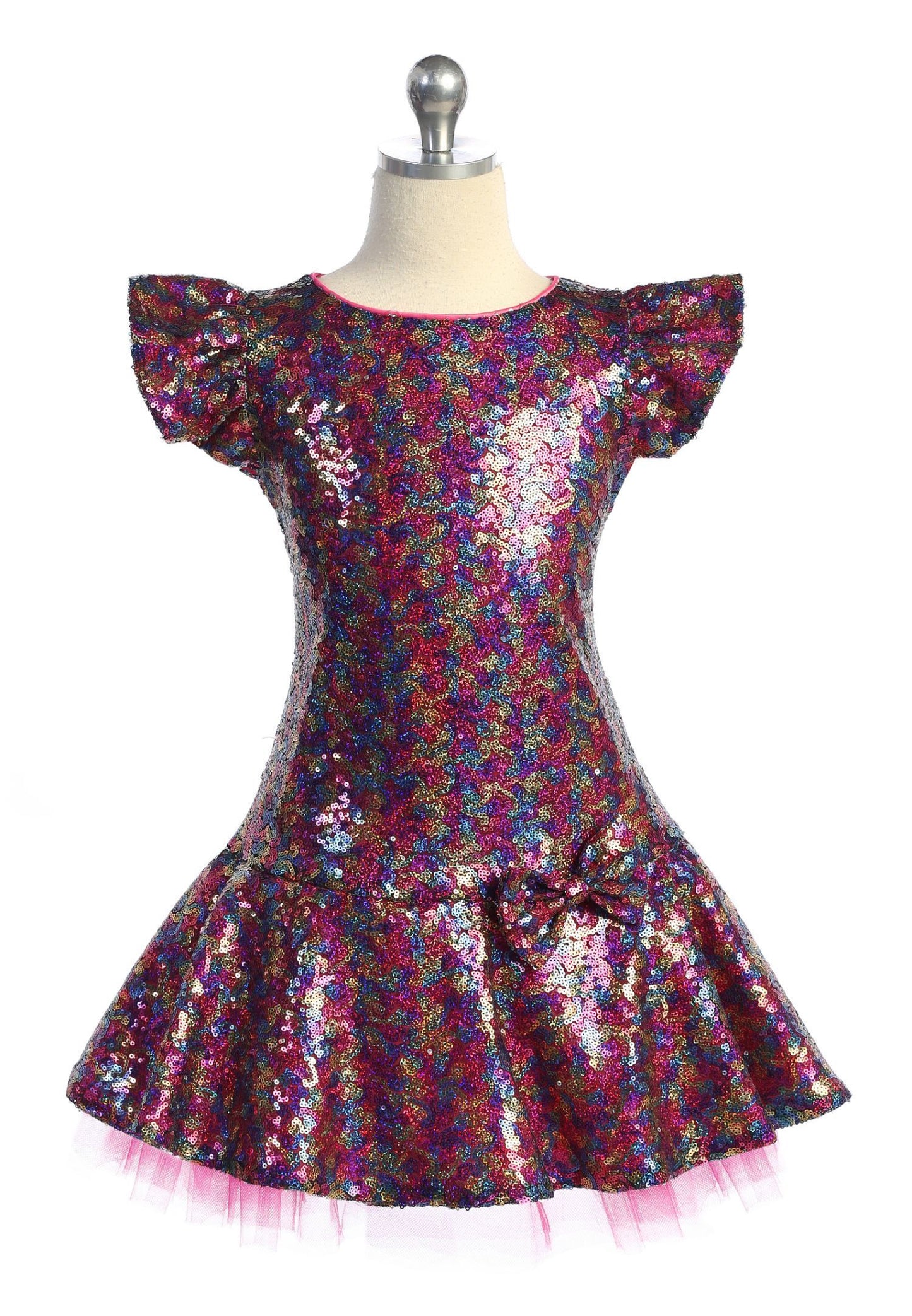 Sequin Ruffle Sleeve Tutu Plus Size Dress